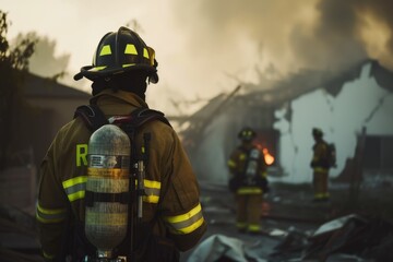 Fototapeta premium Brave Firefighters Battling Natural Disaster