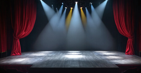 Theater stage light background with spotlight illuminated the stage.. Empty stage with bright colors backdrop decoration. Entertainment show