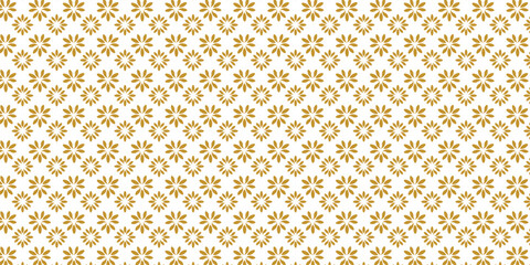 Golden vector floral seamless pattern. Abstract luxury geometric ornamental texture with small flower silhouettes. Gold and white simple ornament in oriental style. vector illustration.