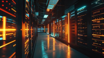 Server Room with Glowing Lights