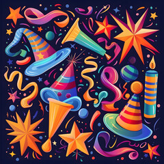 Obraz premium 2D illustrated New Year card in a cute graphic style