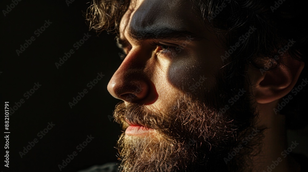 Poster close-up portrait of a bearded man, great for use in editorials or as a symbol of wisdom