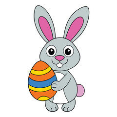 Cute rabbit with Easter egg vector illustration, ideal for clipart, line art, and printable designs.