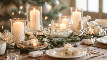 Festive table for winter celebration with elegant decorations