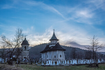 Fototapeta premium Sucevita Monastery - Europe, Romania, Suchav region, Sucevita, 30.03.2024 year