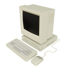 Fototapeta premium Vintage white Desktop PC with keyboard and mouse on transparent background. 3D rendering
