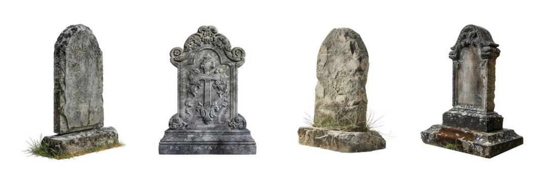 Set headstone isolated on transparent background