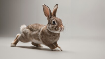 Fototapeta premium Cute bunny, happy bunny running on the floor, adorable fluffy bunny.