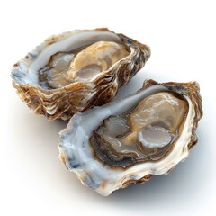 Naklejka premium Two Fresh Oysters on White Background