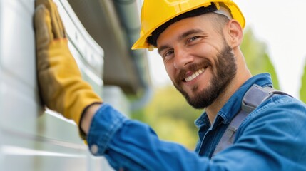 Obraz premium A professional technician in uniform is installing air conditioning system, installation maintenance and repair concept.