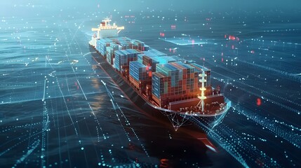 Obraz premium Artificial intelligence container Ship wtih Earth, Data science and big data technology for transportation logistics shipping tracker. transportation computing