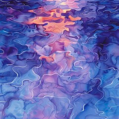 Fototapeta premium The image is an abstract painting. It has a blue background with purple and pink waves. The painting is very calming and peaceful.