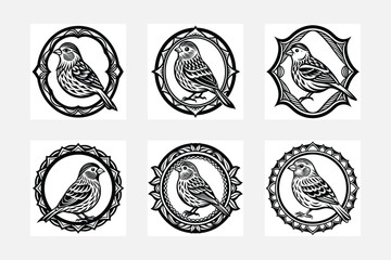 Bird with circle floral frame set handmade design
