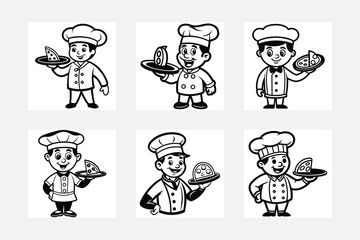 cute chef cartoon collection black and white vector illustration