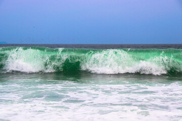 Big sea wave. Storm. Rough sea. Beautiful sea view.