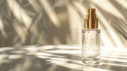 Naklejka premium A premium anti-aging serum in a glass bottle, with gold accents and a slight shimmer effect.