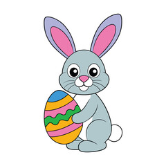 Cute rabbit with Easter egg vector illustration, ideal for clipart, line art, and printable designs.