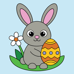 Cute rabbit with Easter egg vector illustration, ideal for clipart, line art, and printable designs.