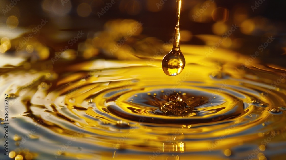 Poster A single water droplet falls from above into a calm pool of water, creating ripples and minimal disturbance