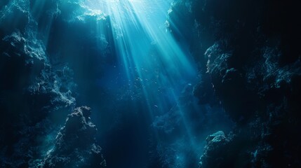 Underwater Sea - Deep Abyss With Blue Sun light