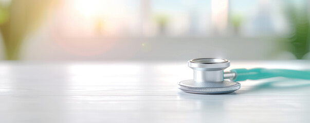 Stethoscope and blood pressure monitor in a healthcare app on a smartphone copy space, realistic, overlay, tech lab backdrop