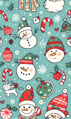 2D illustrated New Year card in a cute graphic style seamless pattern.