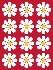 Weiße Blumen auf dunkelrotem Hintergrund	