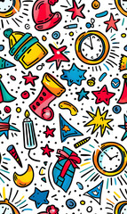 Fototapeta premium 2D illustrated New Year card in a cute graphic style seamless pattern.
