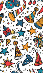 2D illustrated New Year card in a cute graphic style seamless pattern.