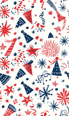 Obraz premium 2D illustrated New Year card in a cute graphic style seamless pattern.