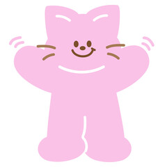 Illustration of pastel pink cat for cartoon character, comic, mascot, animal, pet, vet, adopt and rescue pet, cute patches, plush toy, doll, brooch, kitten sticker, invitation, greeting card, standee