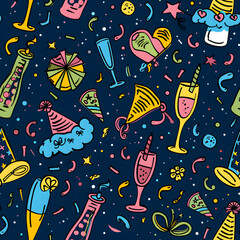 Naklejka premium 2D illustrated New Year card in a cute graphic style seamless pattern.