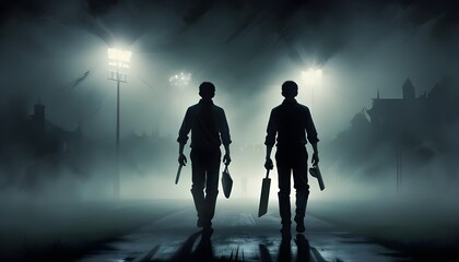 the elegance of cricket unfold as a player's silhouette fields under the fading light