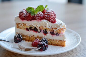 Tiramisu Slice with Fresh Raspberries