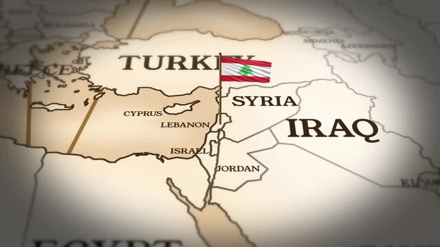 Lebanon flag showing on world map with 3D rendering