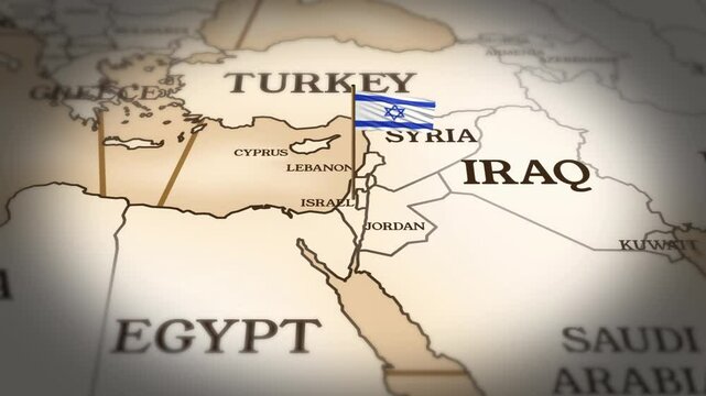 Israel flag showing on world map with 3D rendering