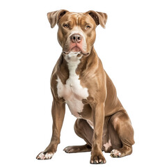 An American pitbull dog sitting isolated on transparent background, png.