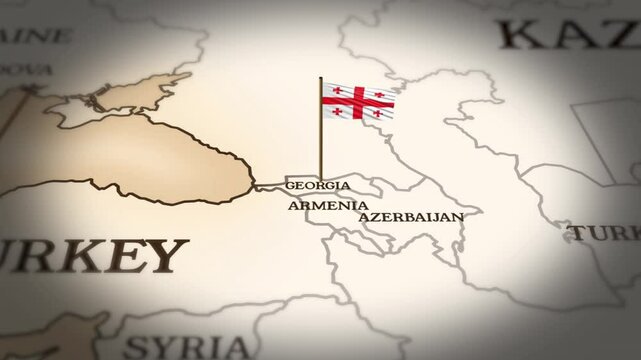 Georgia flag showing on world map with 3D rendering