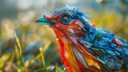 Fototapeta premium bird from garbage bags plastic bottles
