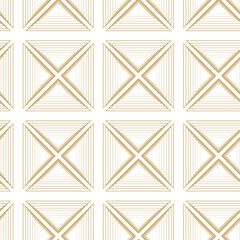 Abstract geometric pattern with triangles, stripes, lines. Seamless vector background. White and gold ornament. Modern reticulated graphic design.