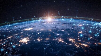 Telecommunication technology networks around Earth for internet and 5G cellular data connection