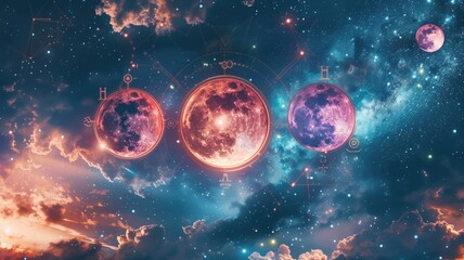 Artistic visualization of an astrological events calendar, highlighting significant events