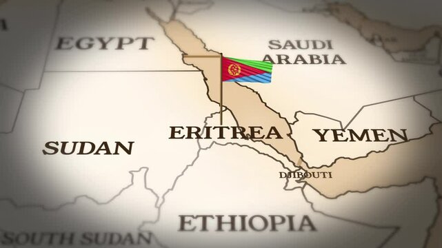 Eritrea flag showing on world map with 3D rendering