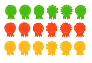 Medal set with ribbon. Trophy award badges, achievement flat label. Vector