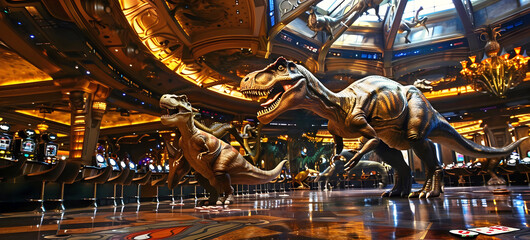 Tyrannosaurus in the casino, ai generated.