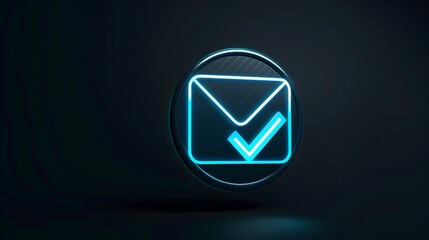 Fototapeta premium Blue Glowing Checkmark Icon in Circle Against Black Background