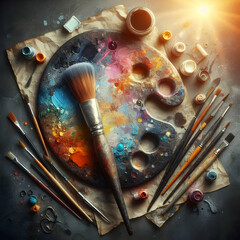 Fototapeta premium Artist s Essential: Creative Brush and Palette | Artistic Tools for Imaginative Designs | Perfect for Photos and Graphics | Adobe Stock Concept