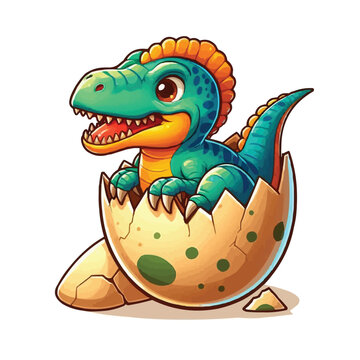 recommend clip art: Cartoon baby spinosaurus hatching from egg ,colorful vector illustration, isolated on white background