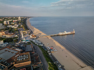 Fototapeta premium Bournemouth Pier aerial view including the coastline Dorset