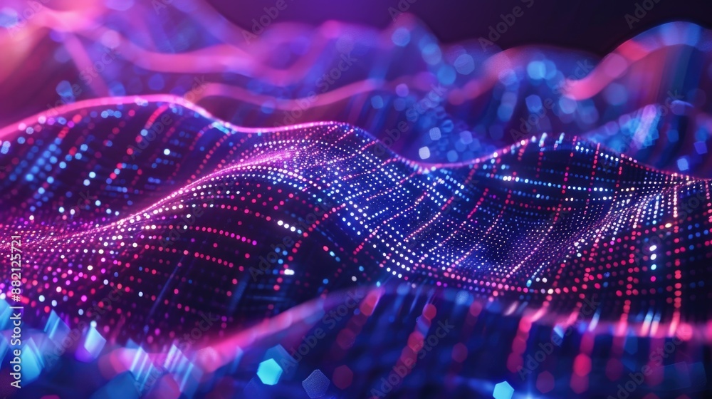 Poster A close-up view of a wave of colorful lights, suitable for use in editorial or commercial contexts where a sense of excitement and energy is desired
